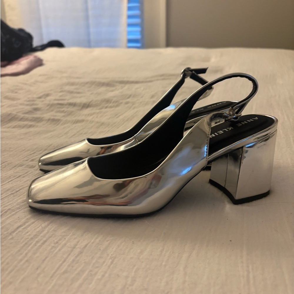 Anne Klein Metallic Silver Slingback Heels